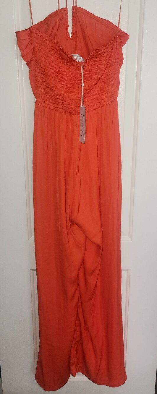 NWT Sage The Label Dream Skies Orange Halter Jumpsuit Detachable Flower- Small - Picture 11 of 16